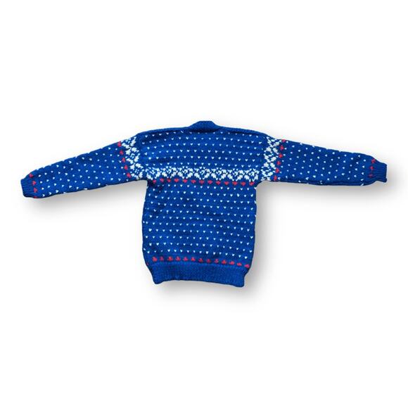 Vintage Handmade Sweater Blue White Red Fair Aisle Hearts Long Sleeve Crewneck - Picture 2 of 8